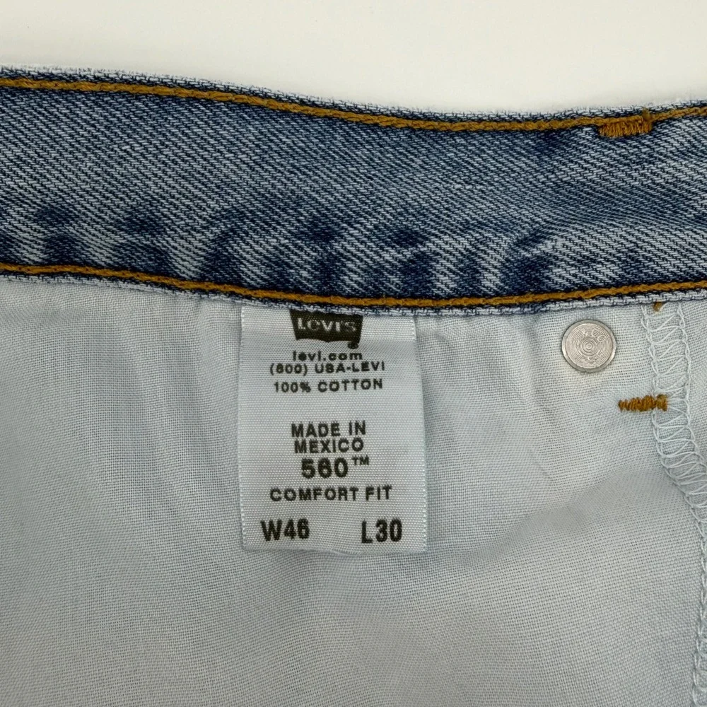 Vtg Levis 560 Comfort Fit Jeans Mens 46x30 (Fits 42x28) Light Wash Loose Tapered